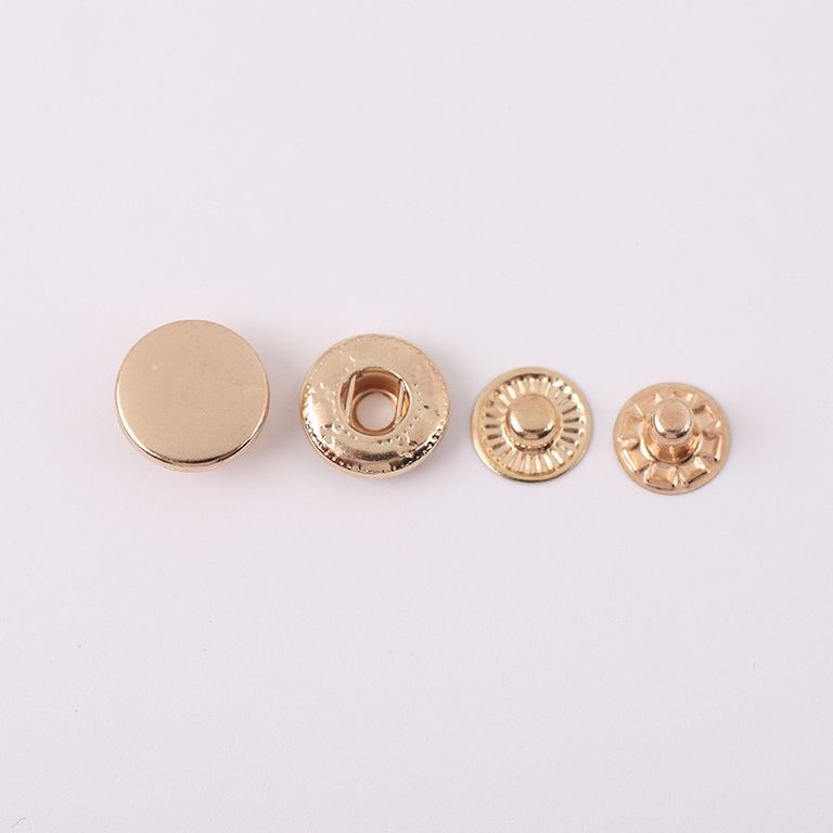 Factory Price Custom Copper Snap Buttons Gold Color Round Design Shirt Press, front view