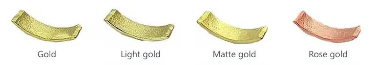 Gold, light gold, matte gold and rose gold plating samples