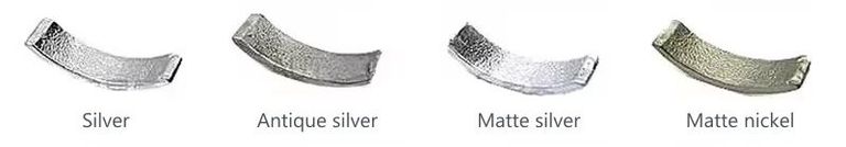 Silver, antique silver, matte silver and matte nickel plating samples